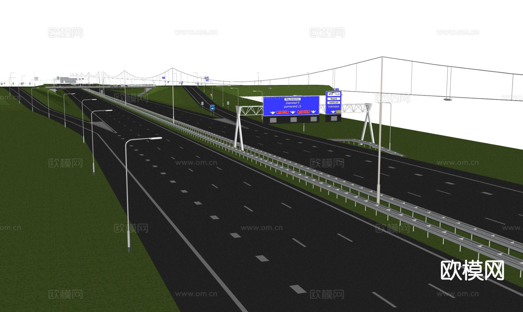 高速公路 隔离带 路牌su模型