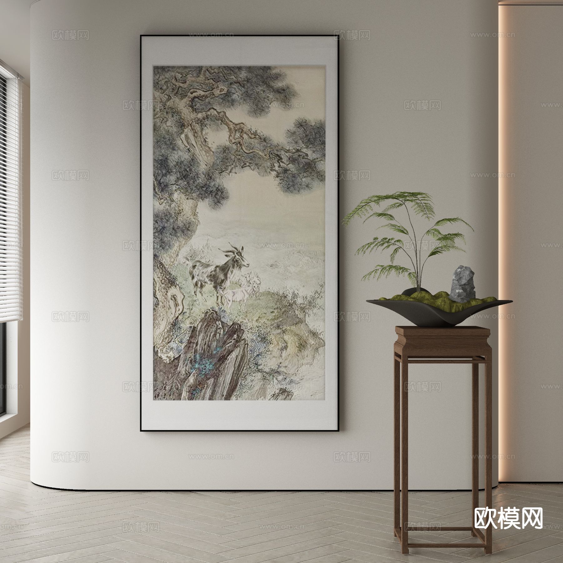 新中式装饰画 水粉画 水墨画3d模型