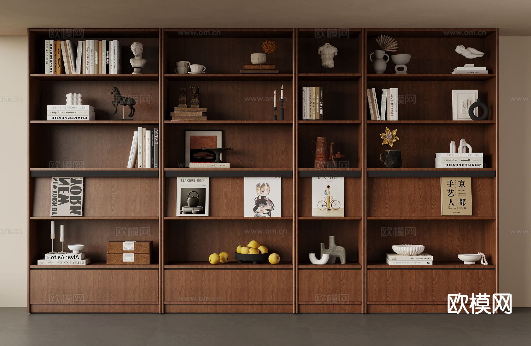 中古风书柜su模型下载（渲染图2）