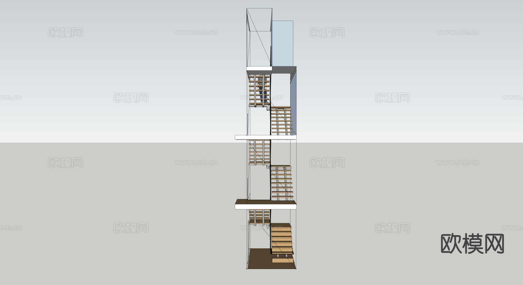 钢架楼梯 悬空楼梯 扶手楼梯su模型