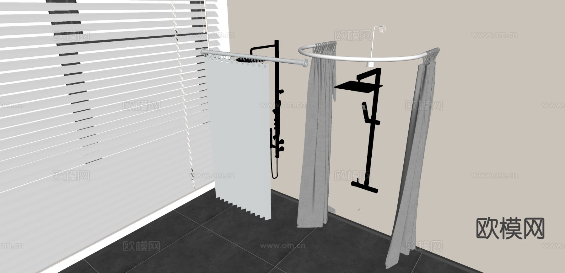 浴室帘 拉帘 帘子浴帘杆su模型