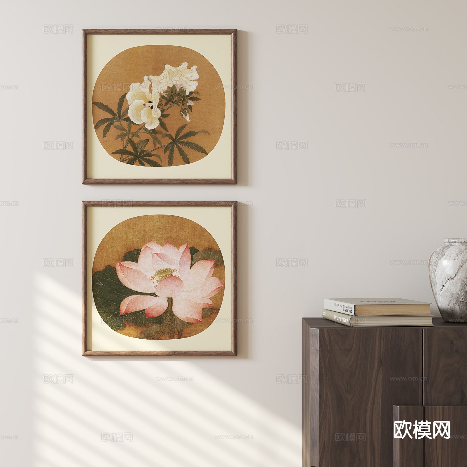 新中式花卉挂画3d模型