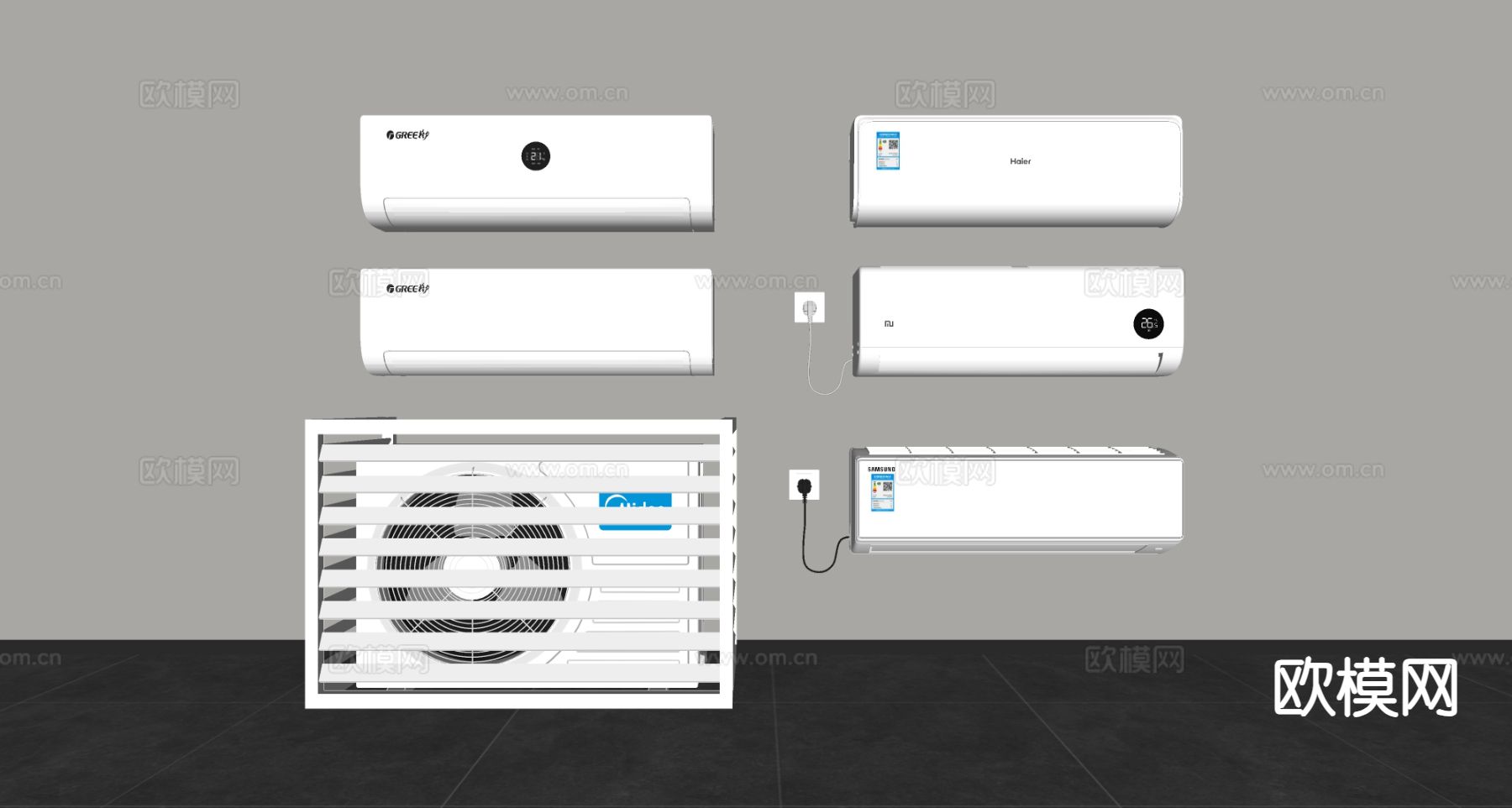 现代空调挂机 空调外机su模型