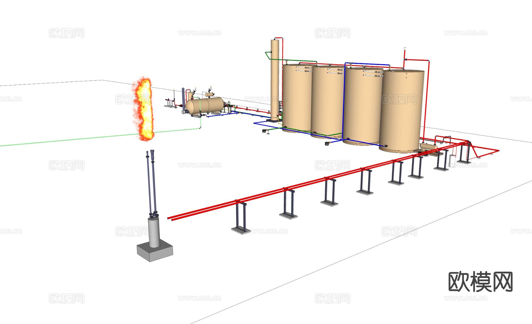 油罐 储气罐 阀门 管道su模型