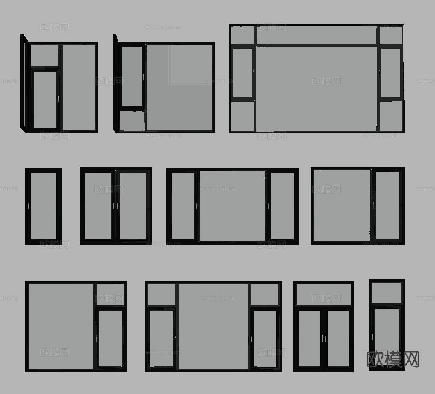 现代窗户 飘窗 平开窗 落地窗 阳台窗su模型