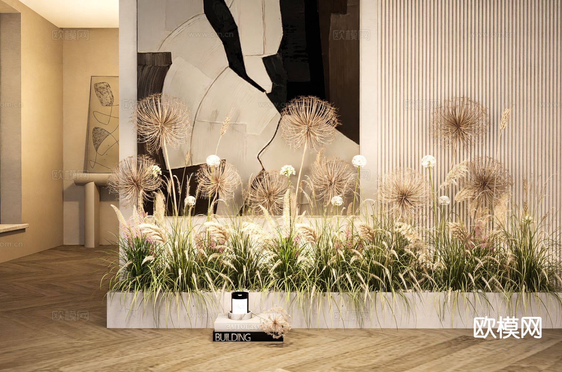 植物造景 植物堆 蒲公英 芦苇su模型下载（渲染图2）