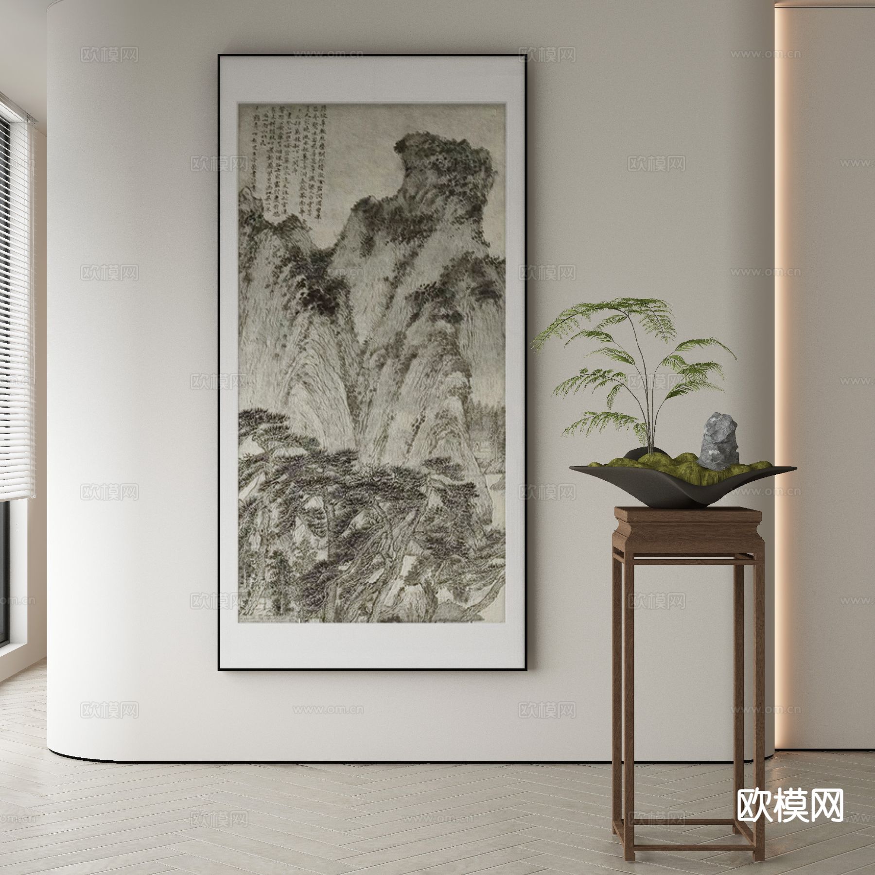 新中式装饰画 山水画3d模型