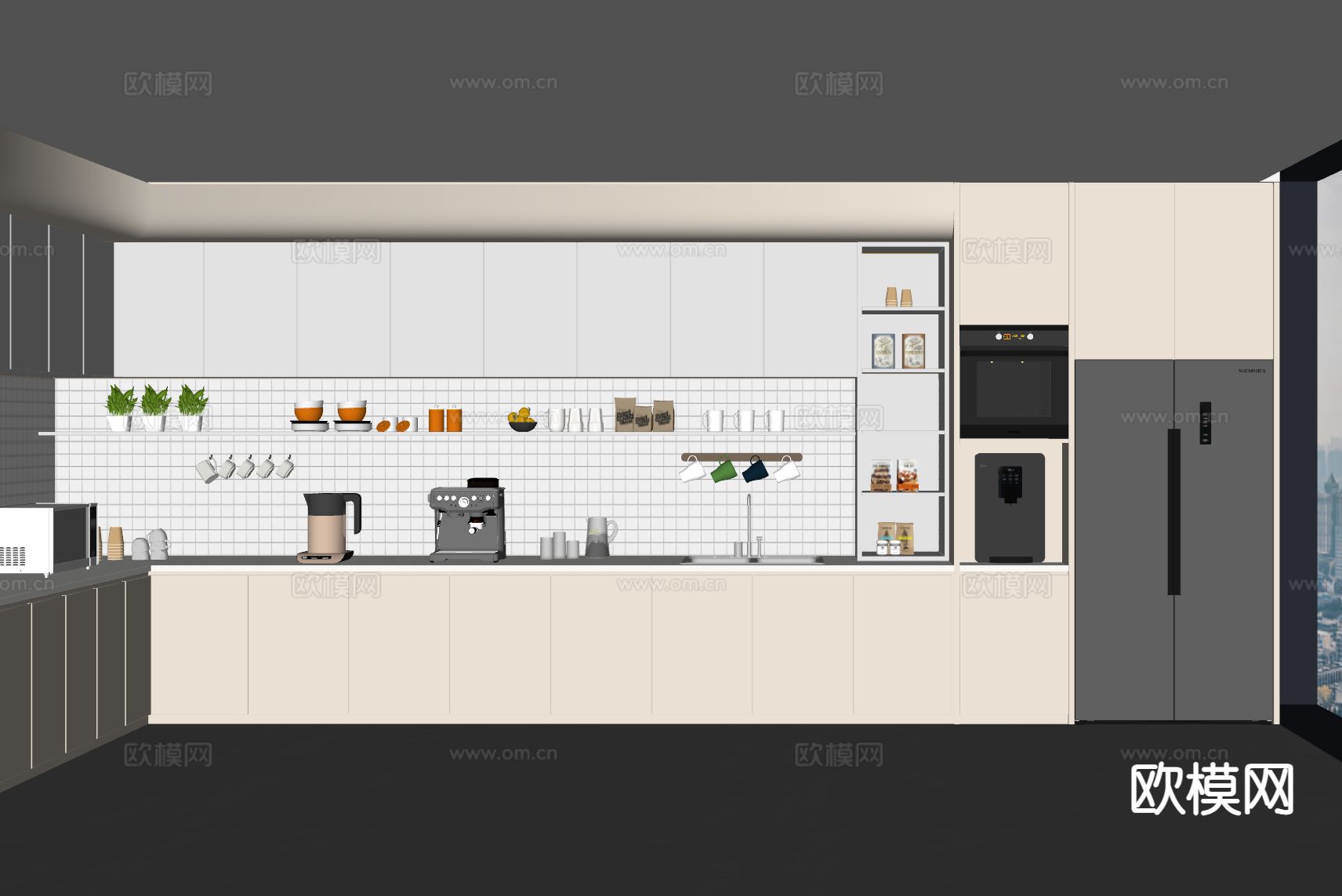 现代办公茶水间 休闲区su模型