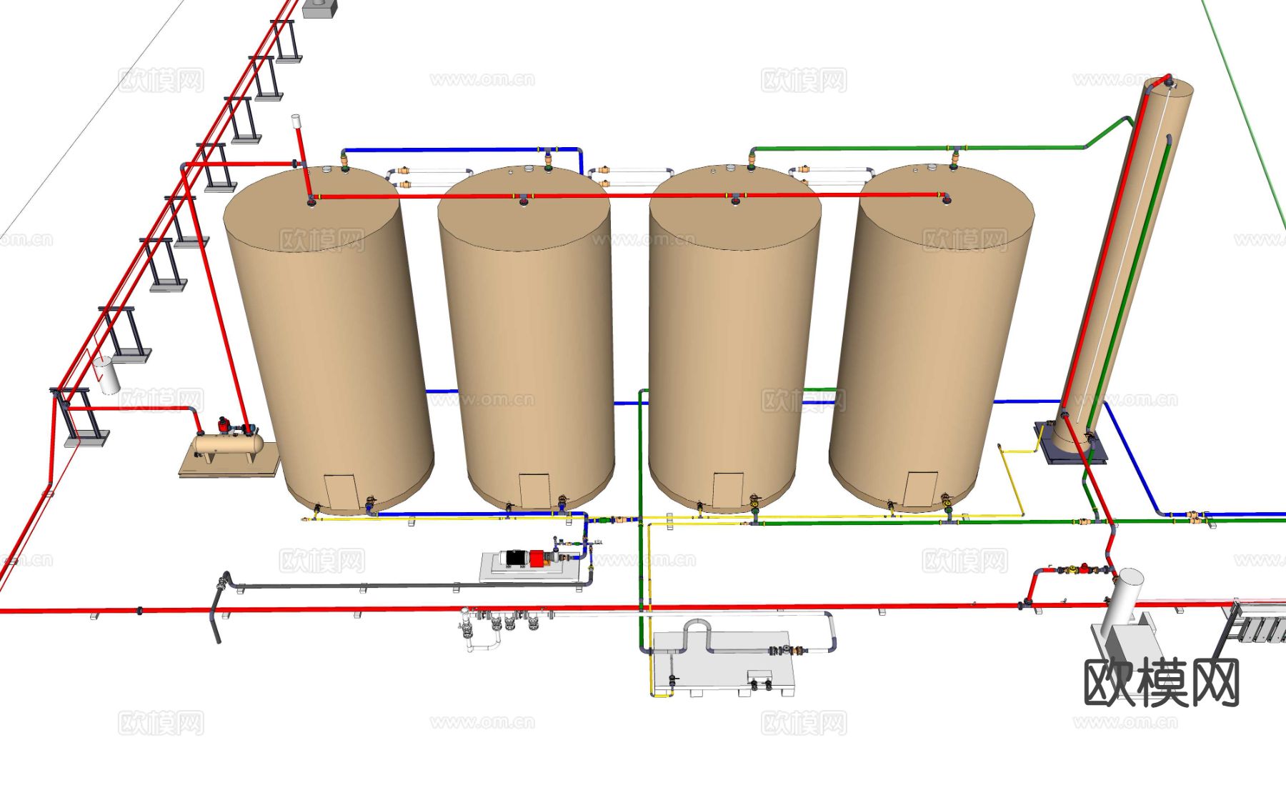 油罐 储气罐 阀门 管道su模型