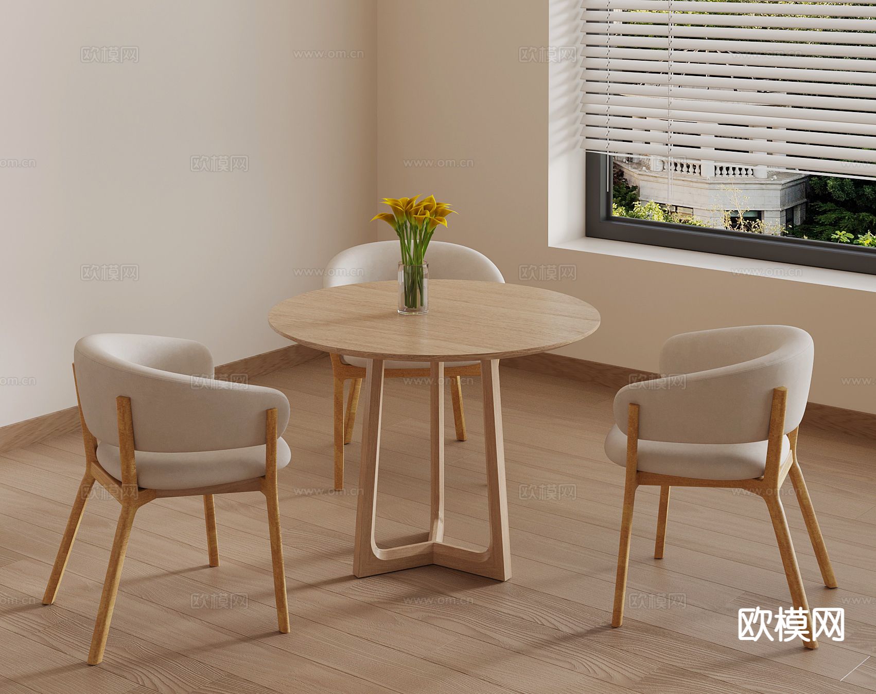 法式休闲桌椅 洽谈桌椅su模型下载（渲染图2）