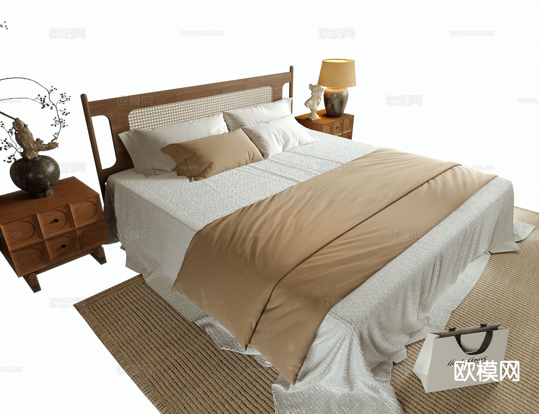 侘寂双人床3d模型下载