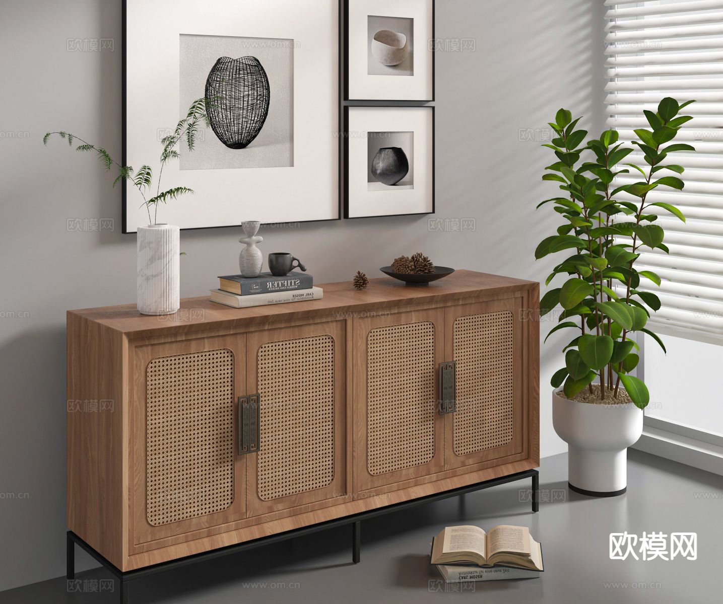 侘寂玄关柜 边柜su模型下载（渲染图2）