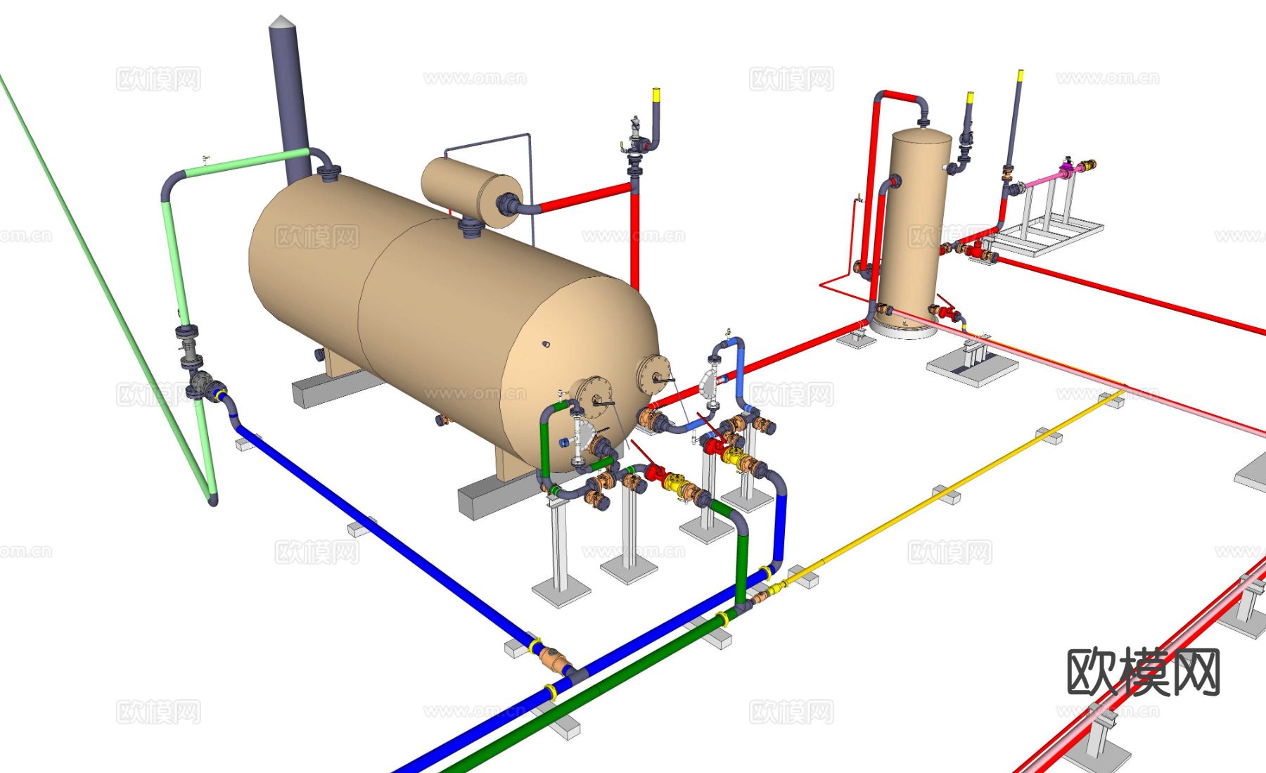 油罐 储气罐 阀门 管道su模型