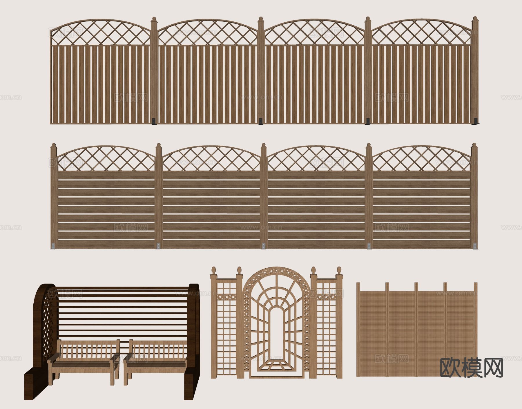 新中式木篱笆 栏杆 围栏 护栏su模型