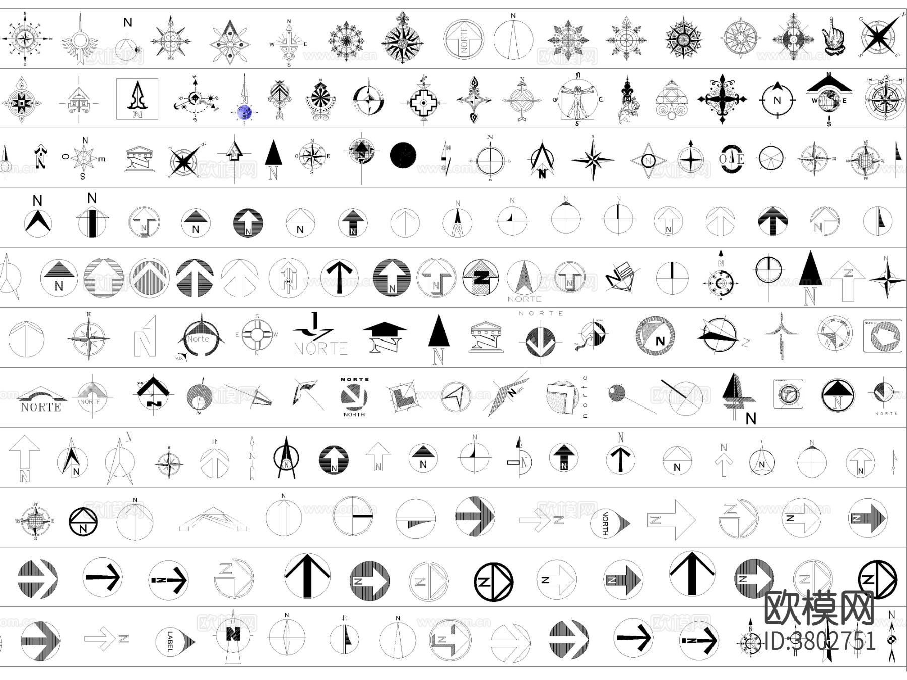 2024年最新超全指北针指南针CAD图库