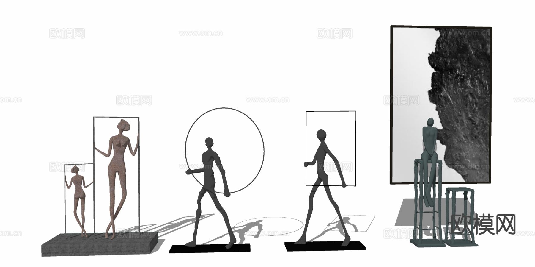 现代人物抽象雕塑 艺术雕塑su模型