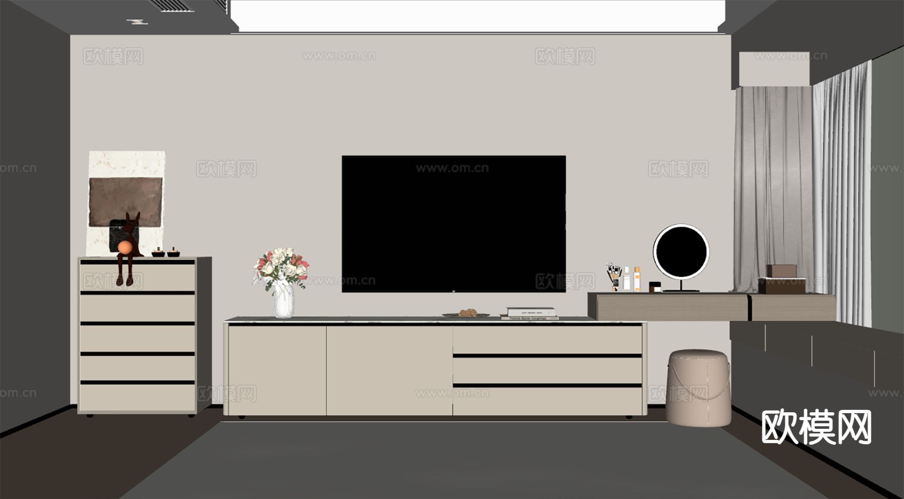 现代电视柜 梳妆台一体柜su模型