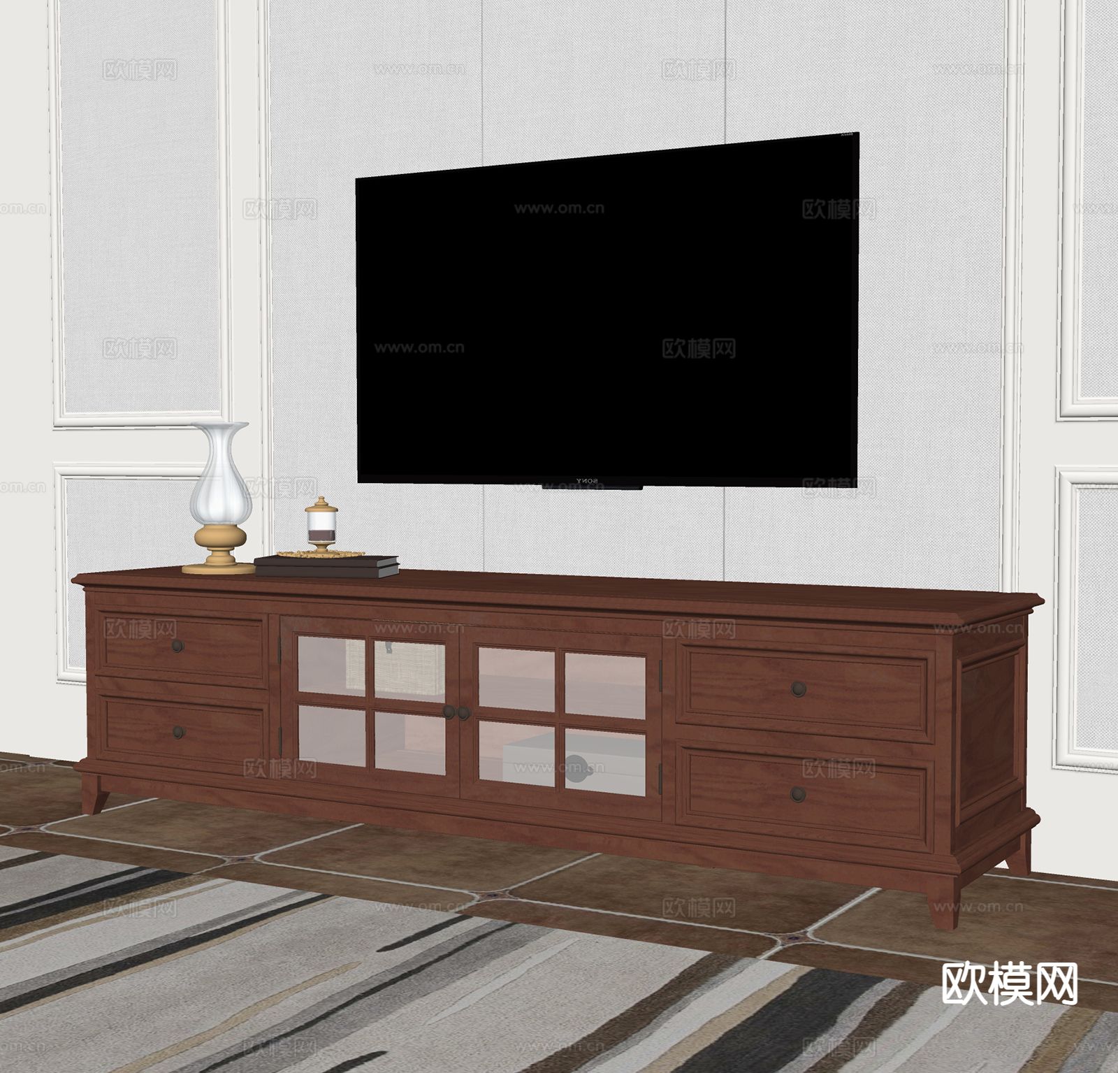 美式电视柜su模型下载（渲染图1）