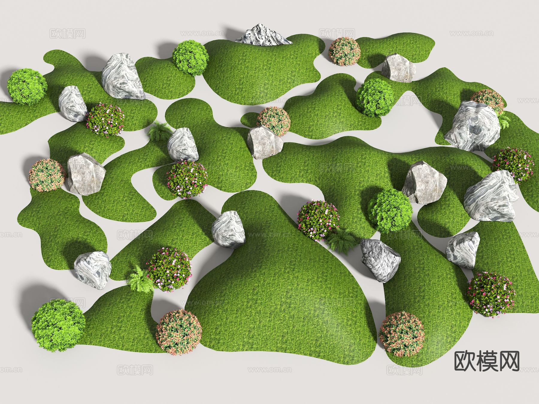 现代庭院微地形 草坡 小山包 庭院小品3d模型