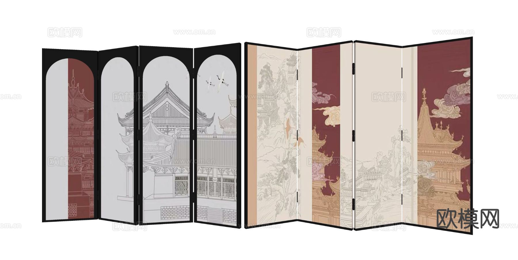 新中式屏风su模型下载（渲染图1）