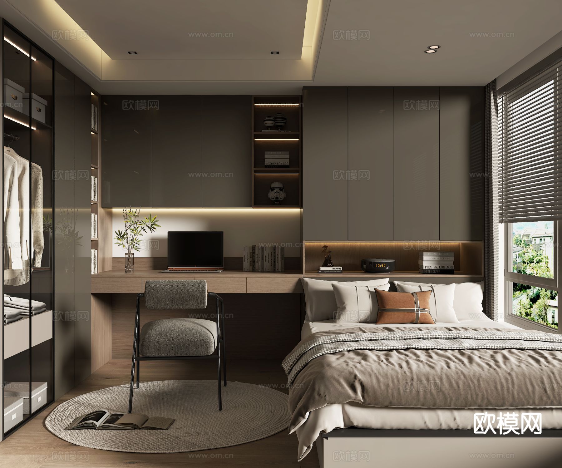 现代榻榻米卧室3d模型下载