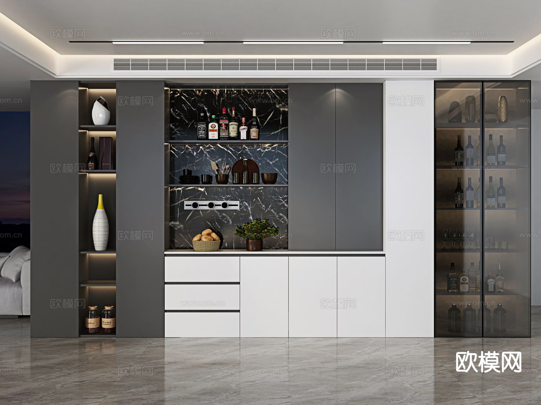 现代餐边柜 酒柜3d模型下载