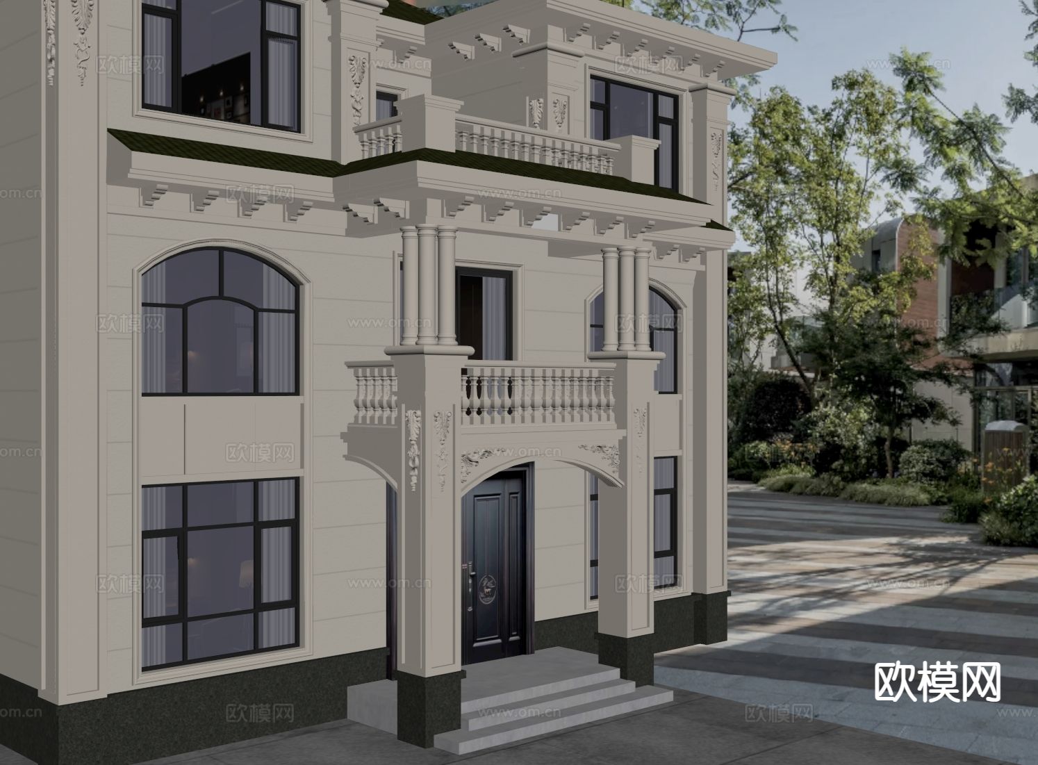 美式独栋别墅su模型下载（渲染图1）