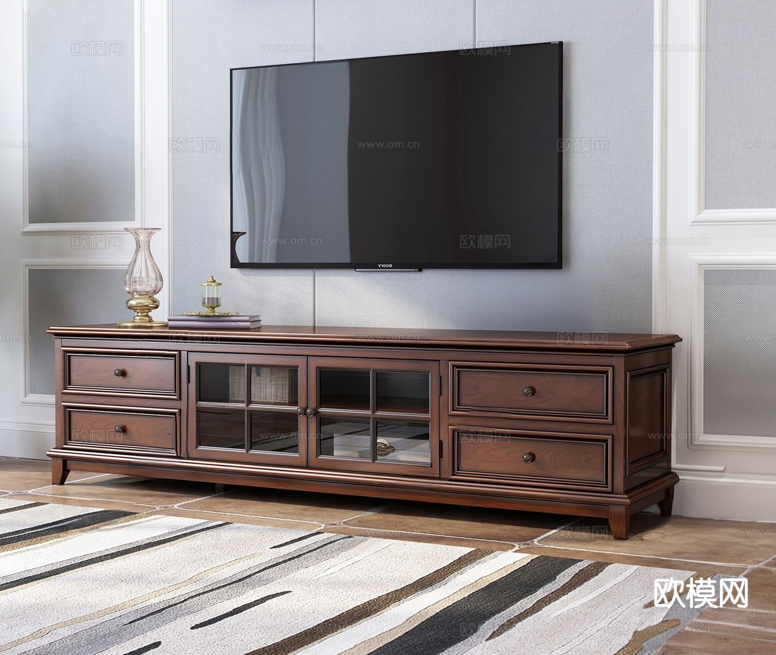 美式电视柜su模型下载（渲染图2）