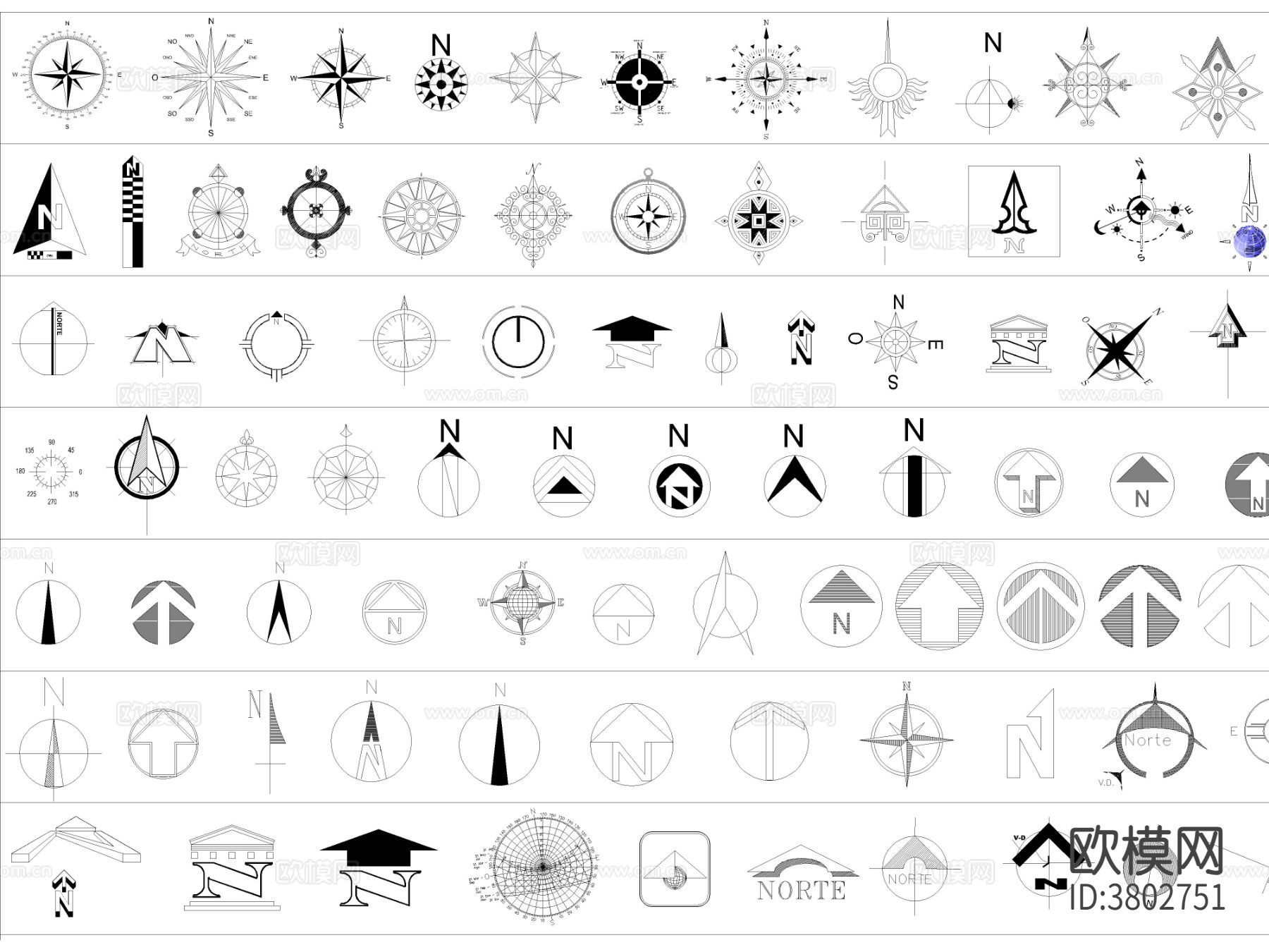 2024年最新超全指北针指南针CAD图库