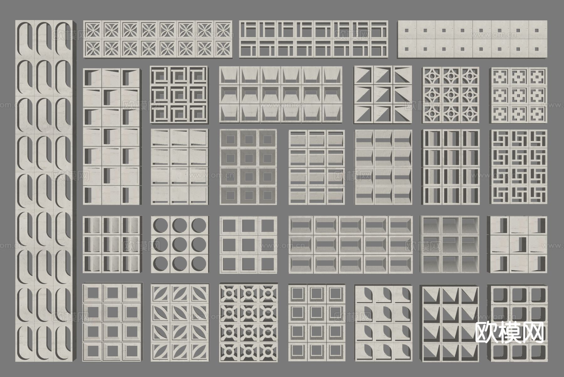 水泥砖  水泥砖隔断 镂空砖隔断su模型