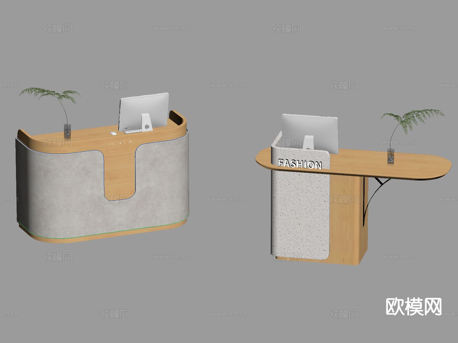 侘寂前台 接待台 服务台su模型下载（渲染图1）
