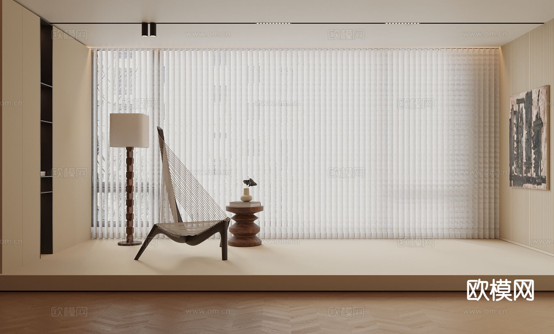 现代梦幻帘 休闲椅 落地灯3d模型下载