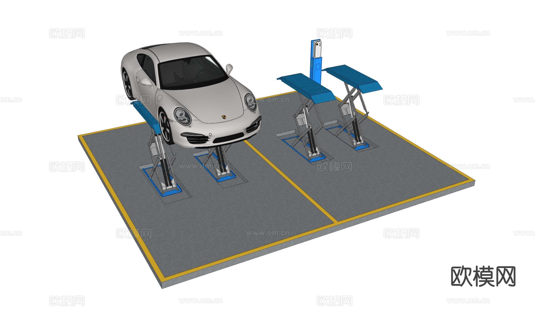 汽车提升机 汽车维修机器su模型下载（渲染图1）