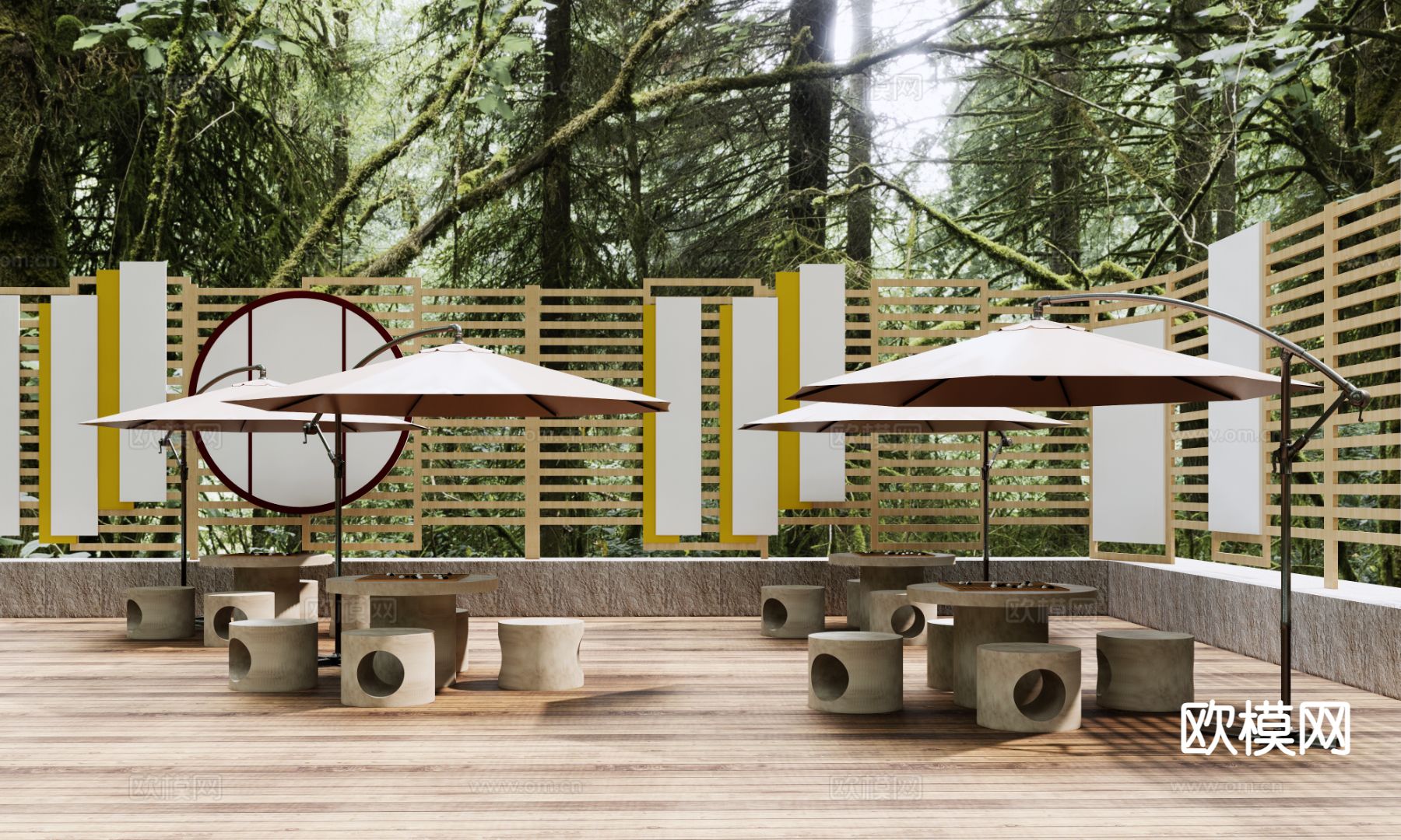 复古风户外围墙老年人活动区su模型下载（渲染图2）