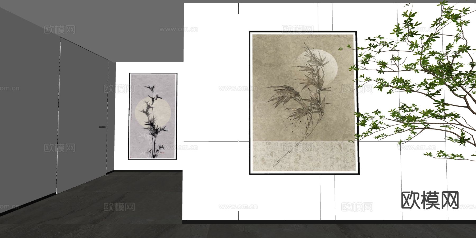 新中式装饰挂画su模型下载（渲染图1）