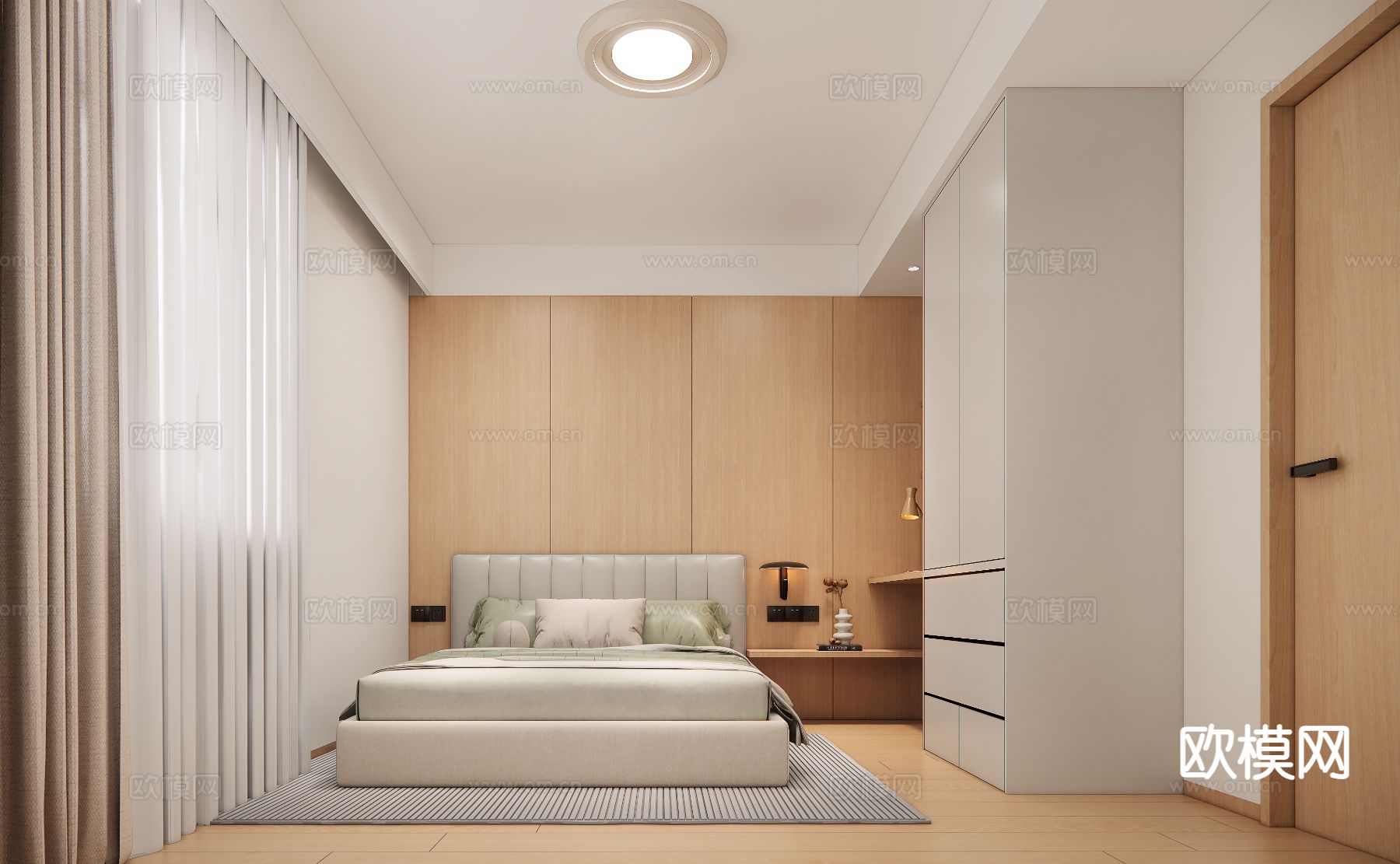 原木风卧室 次卧su模型下载（渲染图2）