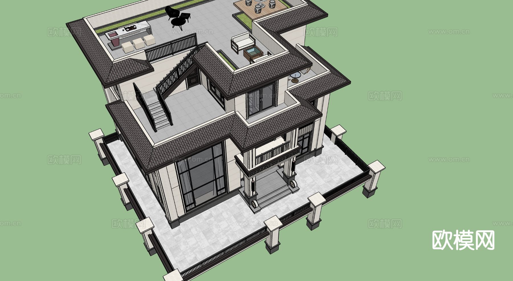 独栋别墅外观 自建房su模型