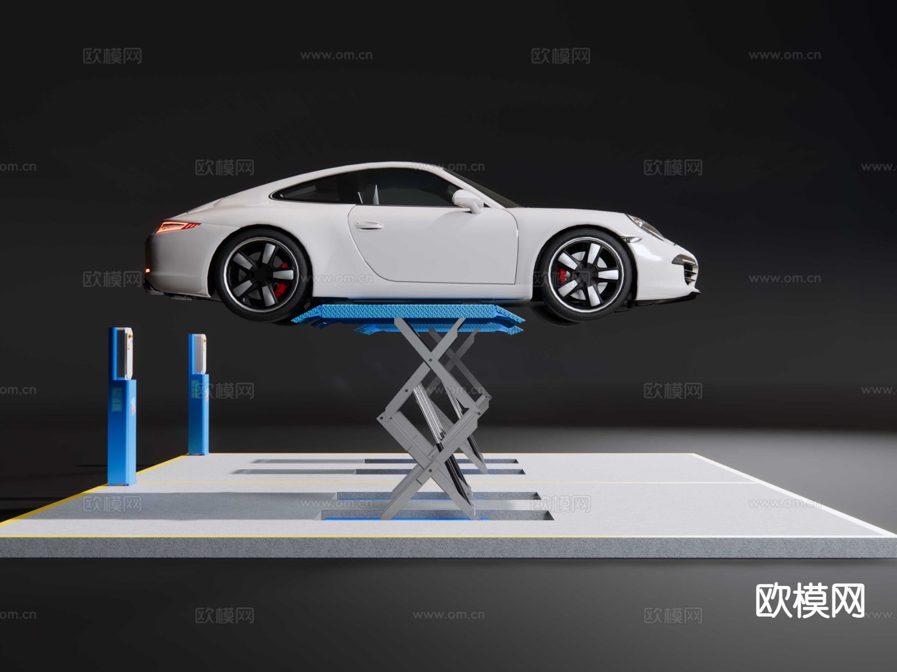 汽车提升机 汽车维修机器su模型下载（渲染图4）