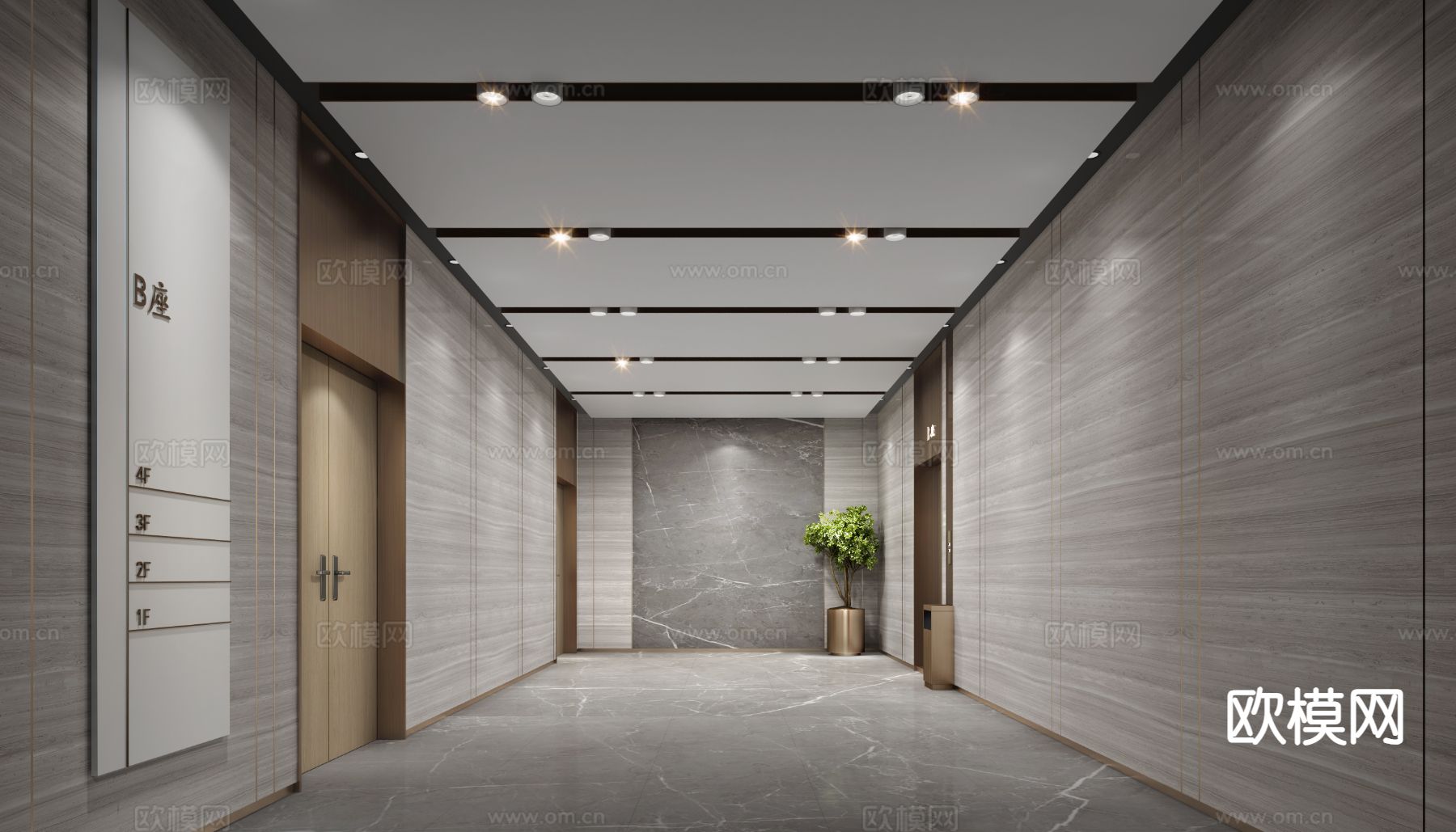 现代电梯厅 电梯间3d模型下载