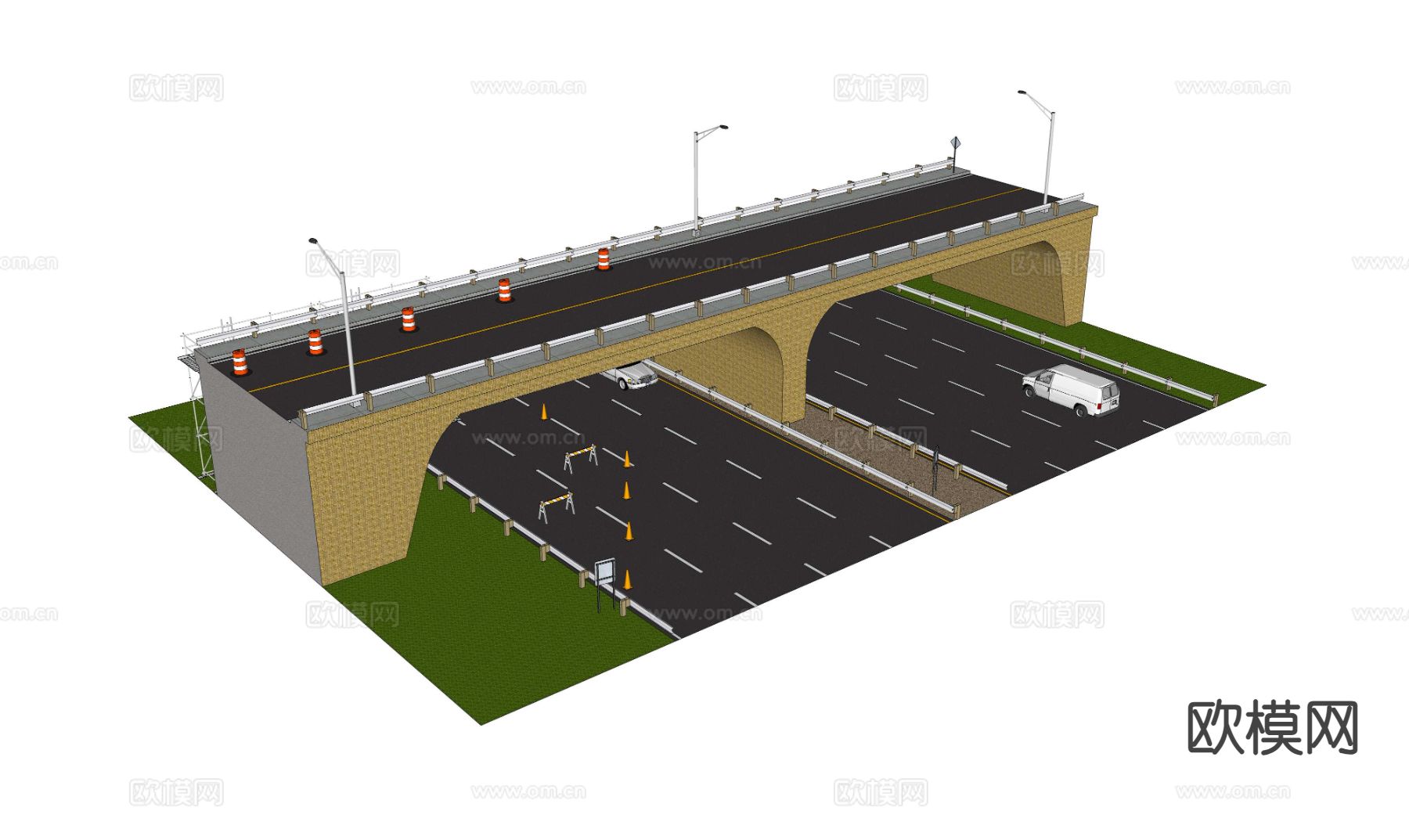 桥洞公路 路面维修施工 脚手架su模型