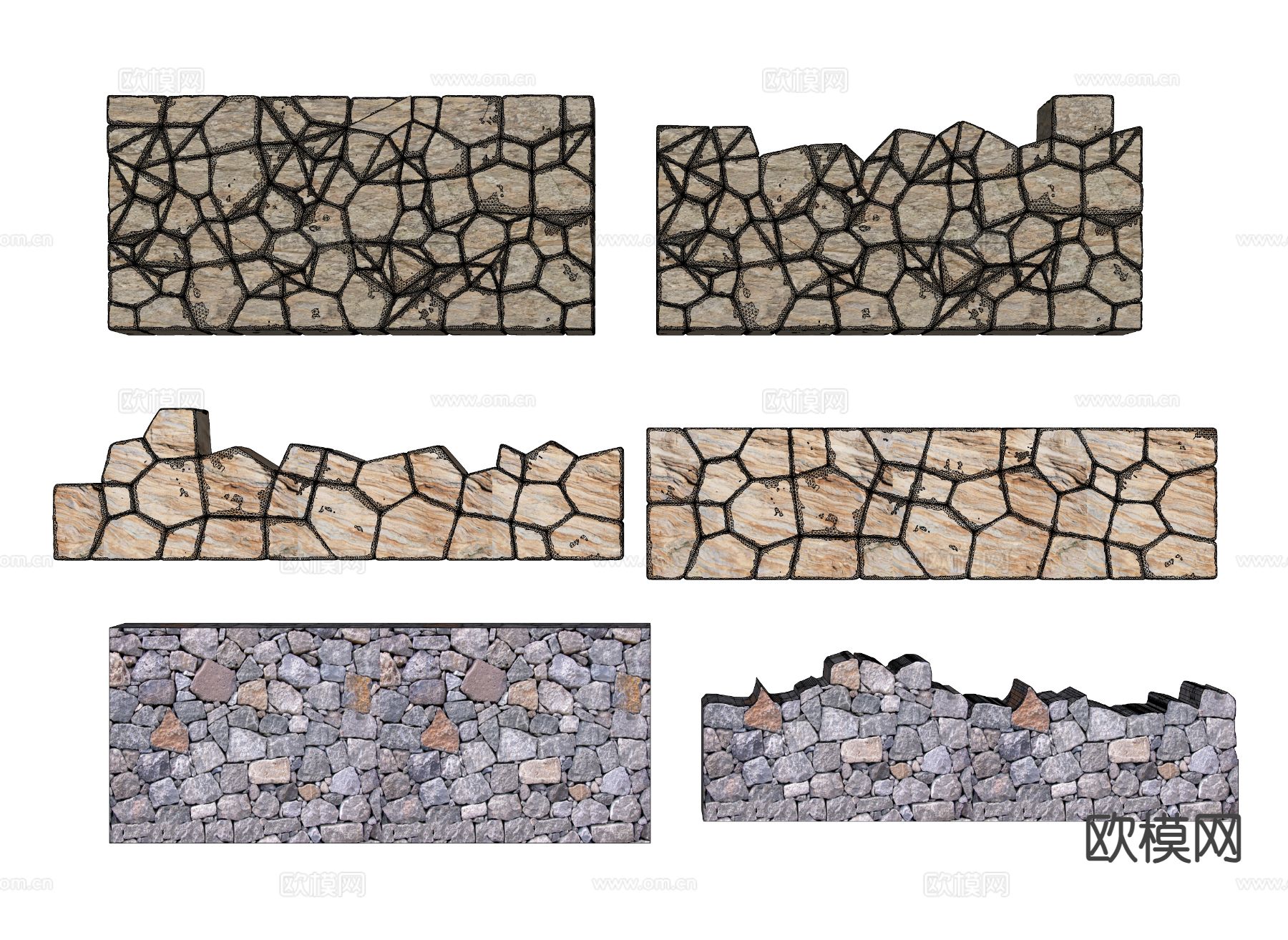 现代挡土墙 景观石墙 垒石挡墙su模型