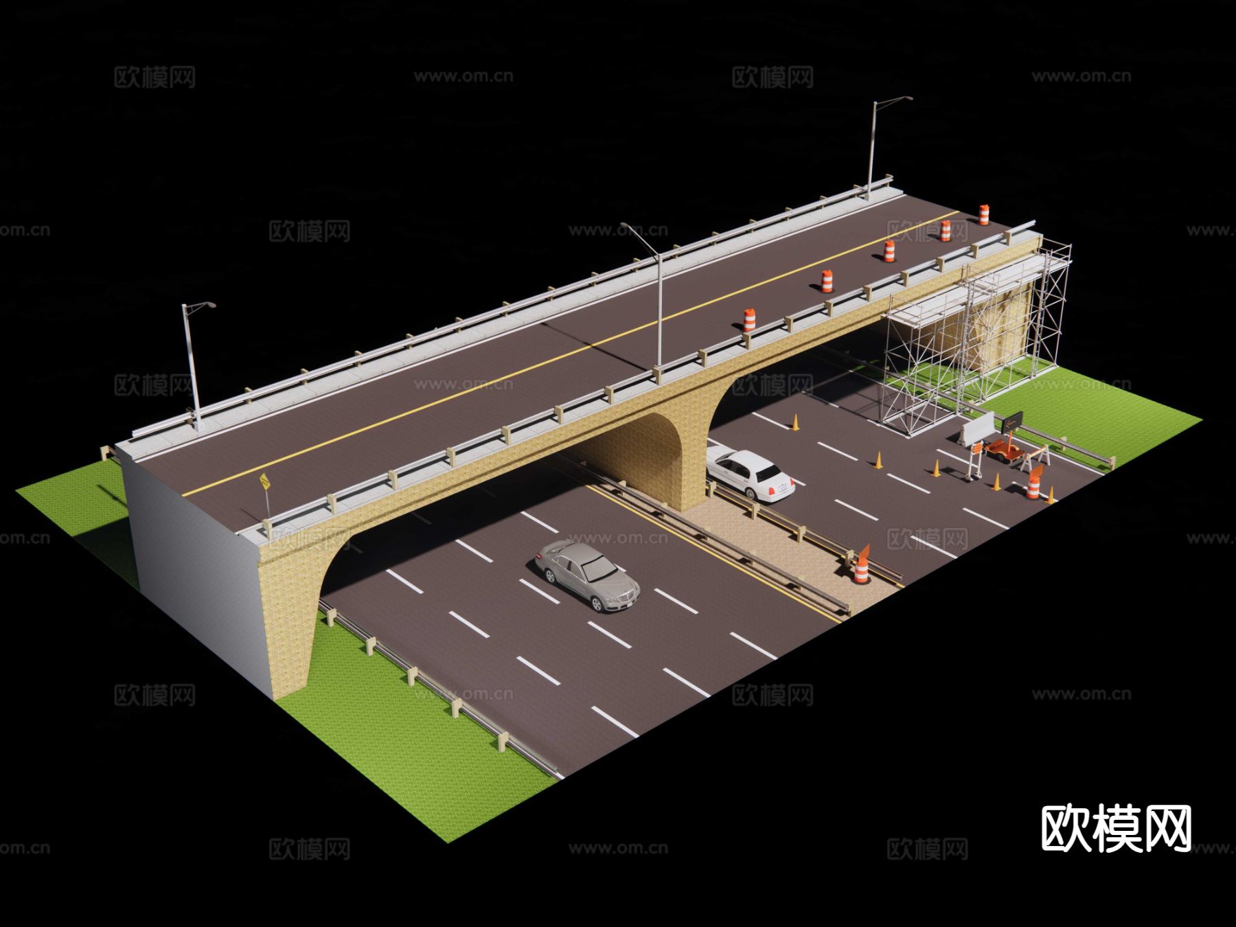 桥洞公路 路面维修施工 脚手架su模型