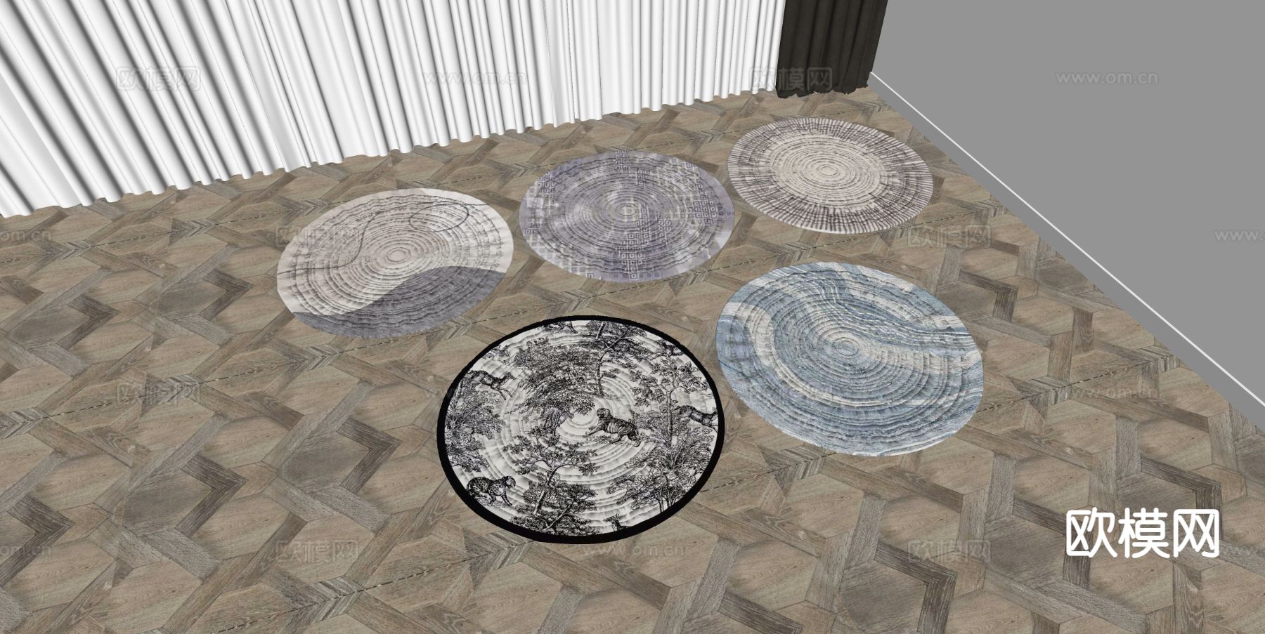 现代圆形地毯su模型下载（渲染图1）