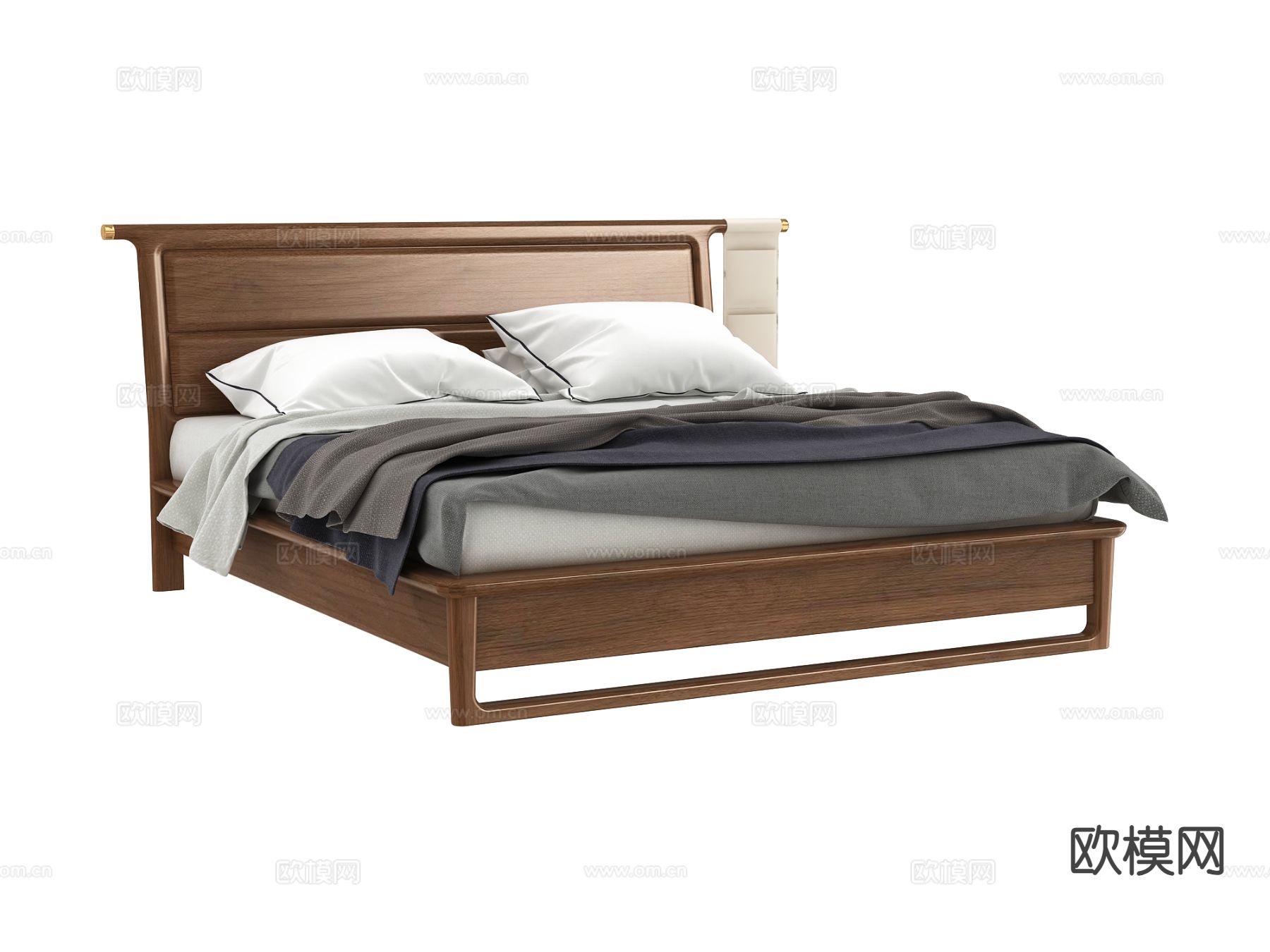 新中式双人床3d模型下载
