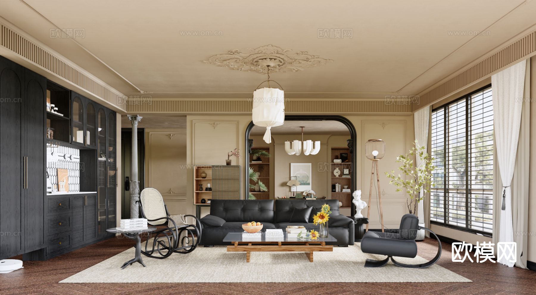 中古风客厅su模型下载（渲染图2）