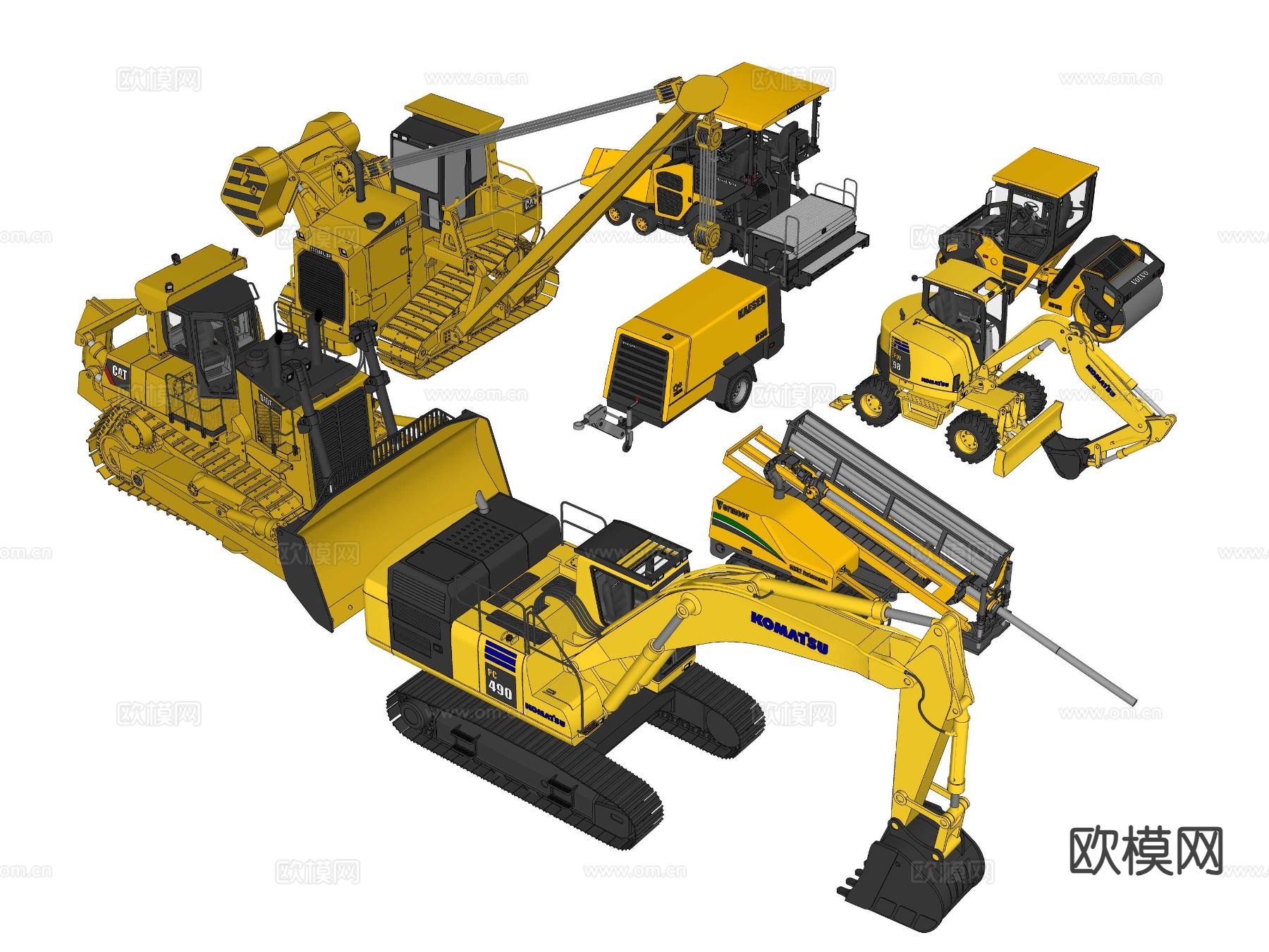 机械设备 推土机 挖沟机 压路机su模型