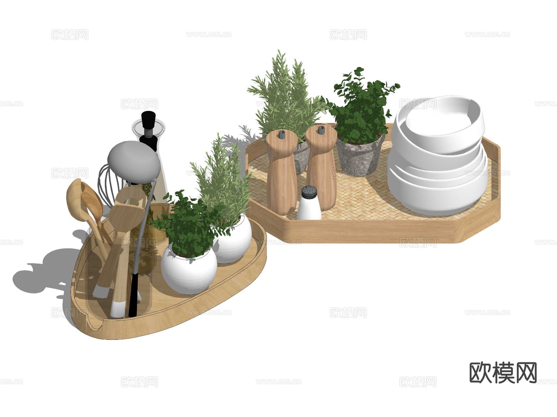 餐盘 托盘 调料盒 铲子饭勺 餐桌配饰su模型下载（渲染图1）