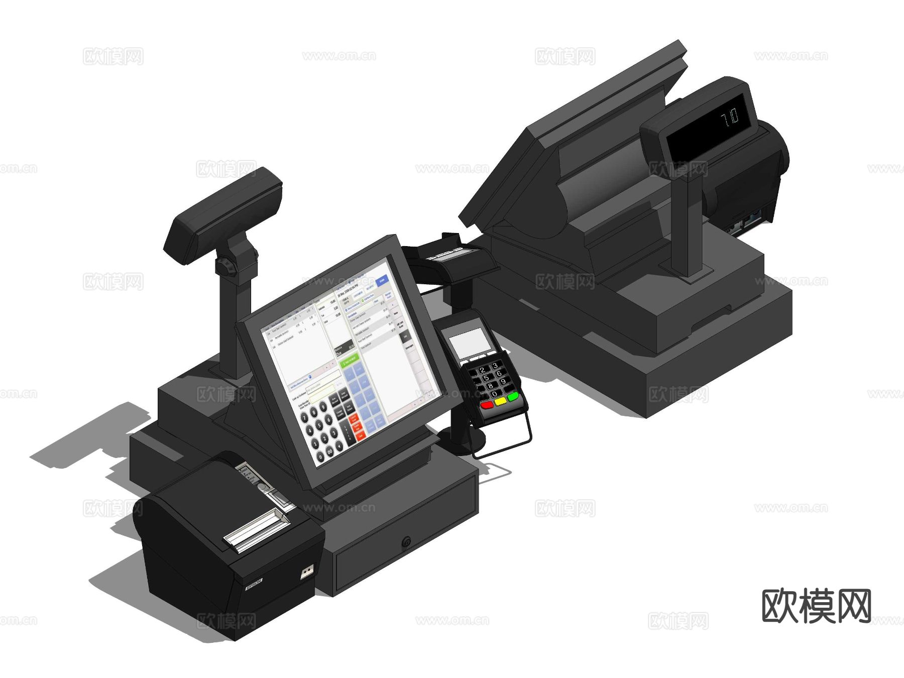 现代收银机 收银台机器su模型下载（渲染图1）