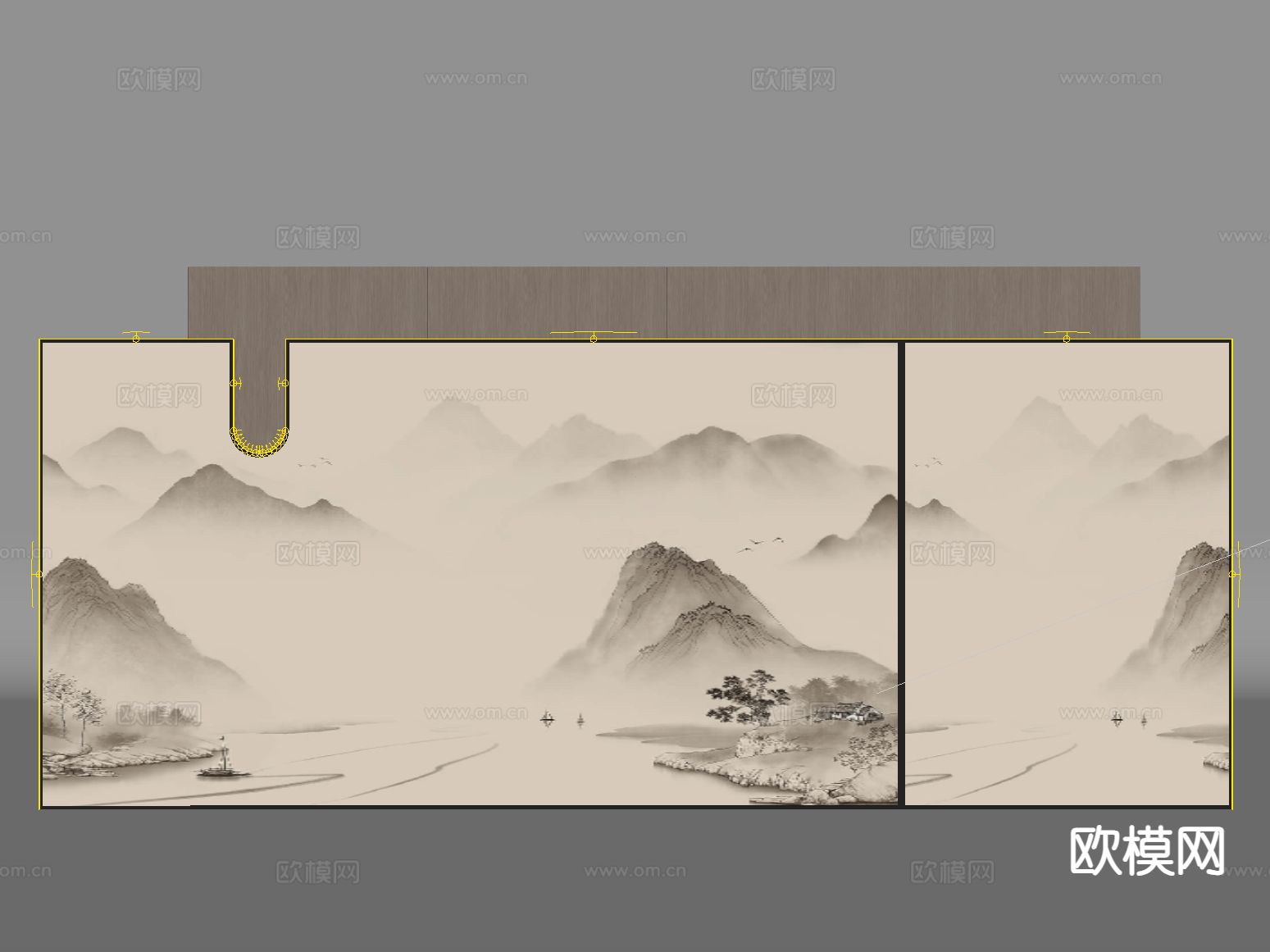 新中式背景墙su模型