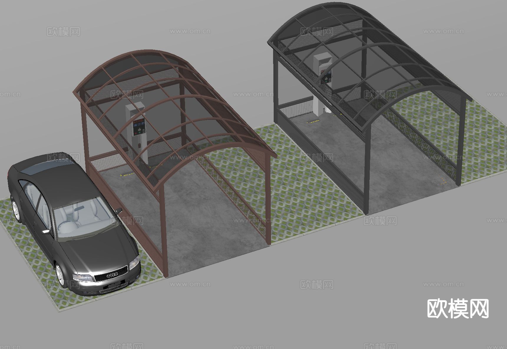 公共停车场 户外停车棚 户外停车场su模型